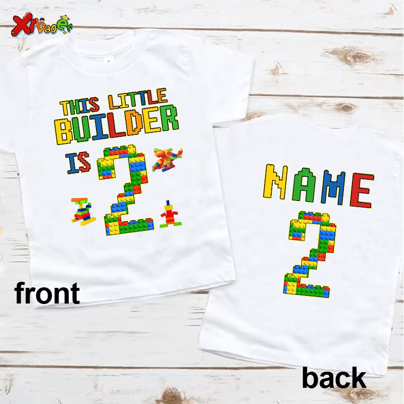 Nom personnalisé chemise d'anniversaire garçon t-shirt enfant en bas âge bébé enfants vêtements blocs de construction
