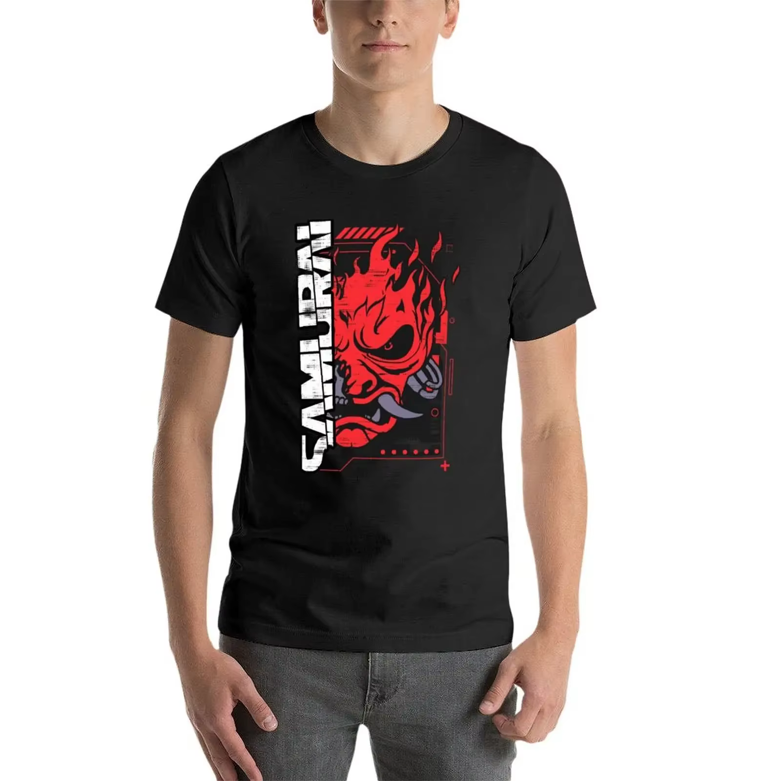 T-shirt de groupe de rock samouraï surdimensionné pour homme