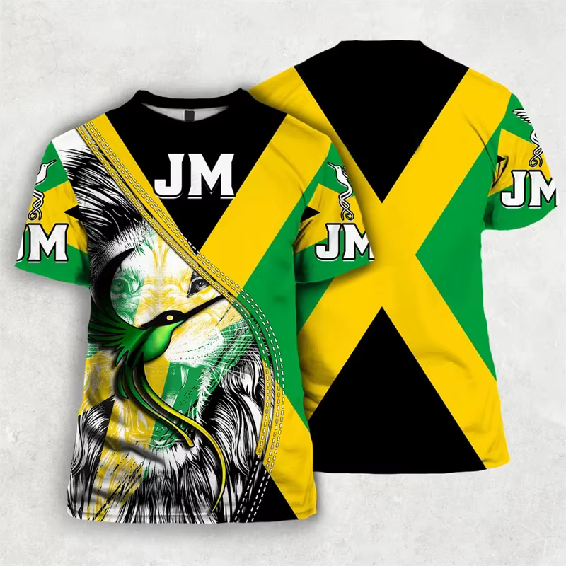 Jamaïque drapeau graphique t-shirt pour hommes jamaïcain emblème National 3D imprimé à manches courtes été Streetwear