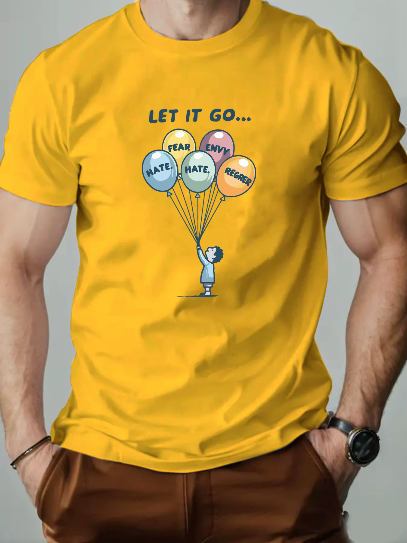 T-shirts en coton pour hommes ballon dessin animé imprimé T-Shirt col rond respirant Streetwear mode haute qualité