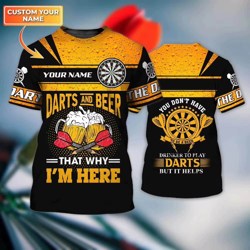 Personnalisé avec nom fléchette et bière 3D partout imprimé été hommes T-shirt Dart amant