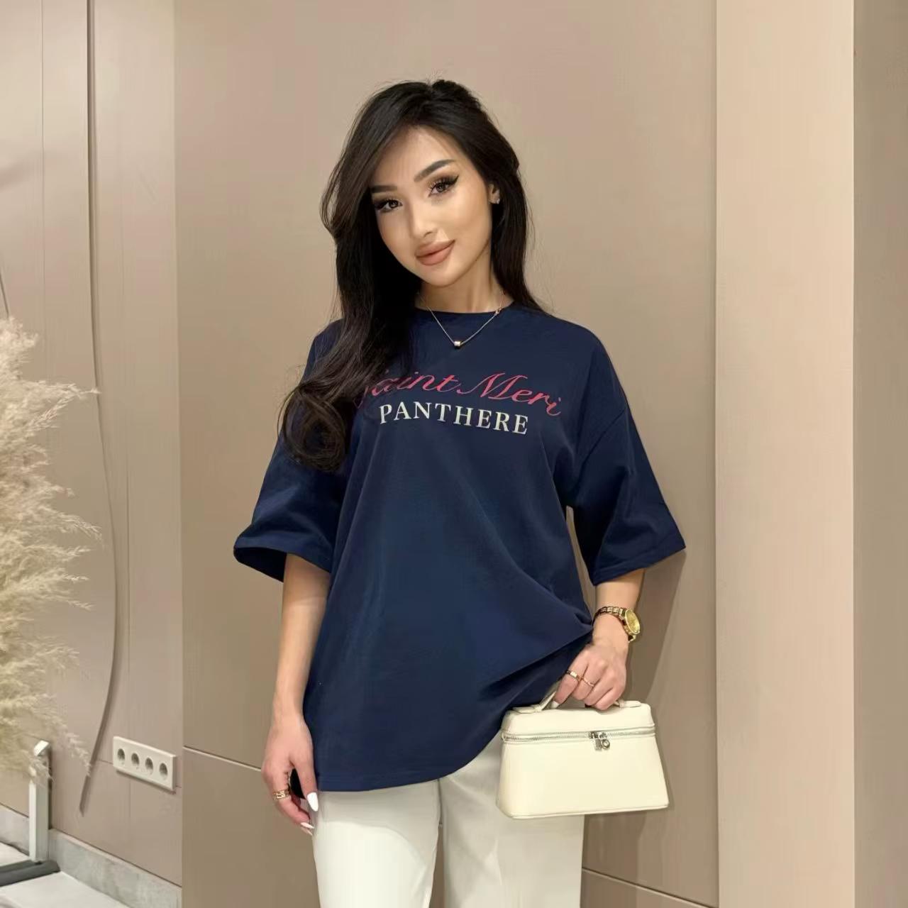 T-shirt ample en coton 100% imprimé panthère française pour femmes