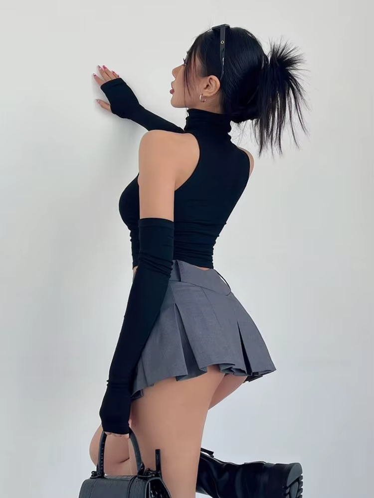Printemps été haut Sexy débardeur épicé fille manches col