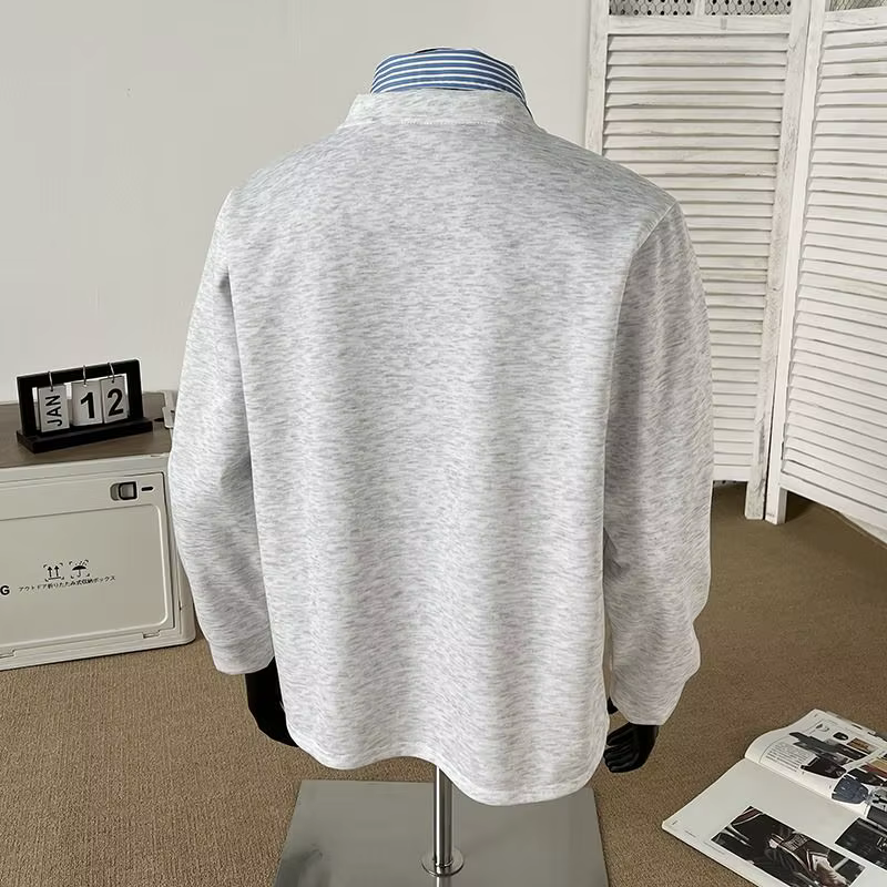 Faux sweat-shirt épissé deux pièces pour hommes, Style d'automne, haut de gamme et beau T-shirt à manches longues, POLO rétro américain