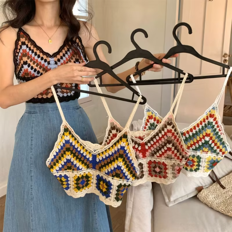 Haut court d'été en tricot au Crochet pour femmes