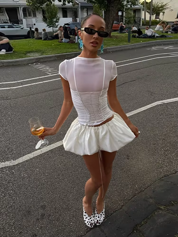 T-shirt Corset Chic pour Femme à Manches Courtes