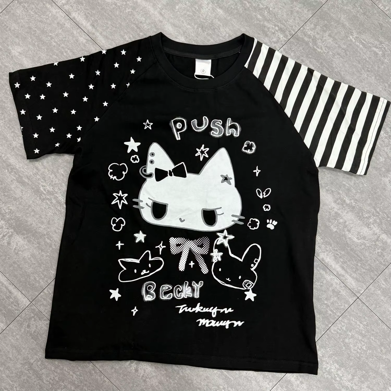 T-shirt à manches courtes imprimé chat mignon style japonais pour femme