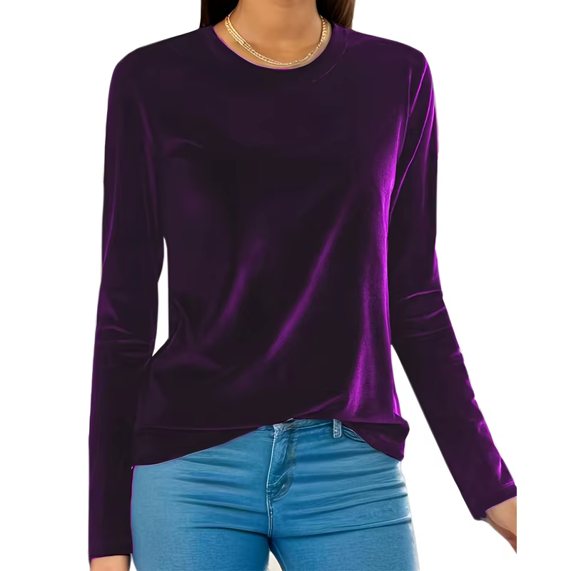 Grande taille femmes hauts 2025 nouvelle couleur unie col rond à manches longues chemise mince extensible Blouse décontracté coupe ample tunique haut 1XL-5XL