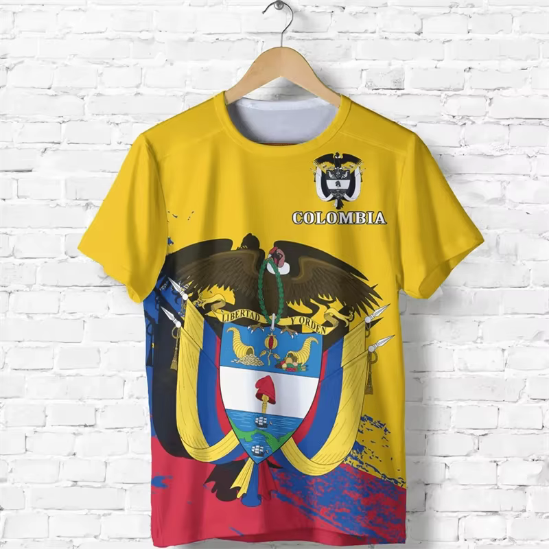 Columbia hommes T-shirt décontracté ample col rond drapeau colombien à manches courtes hauts t-shirts vêtements