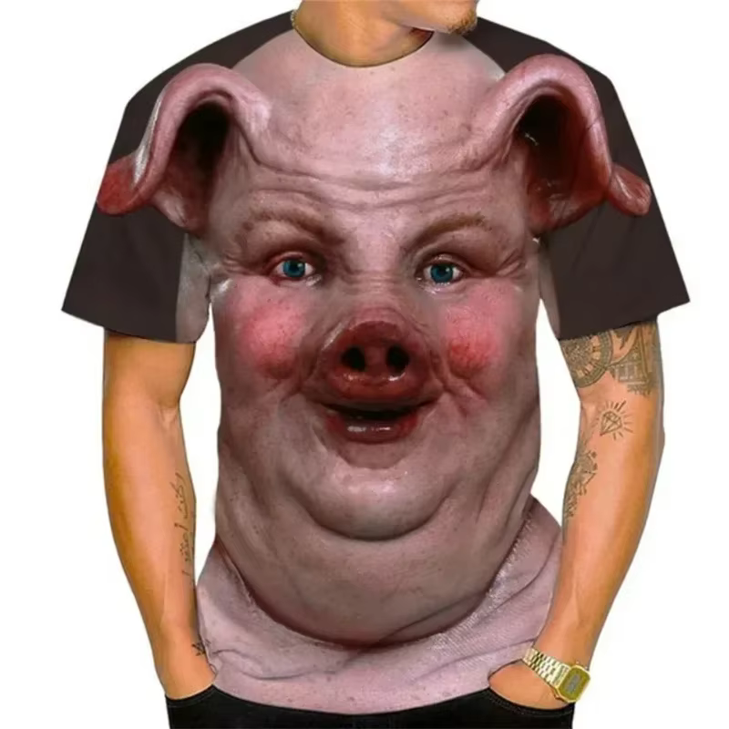 T-shirt unisexe à manches courtes imprimé 3D cochon gras amusant 2026
