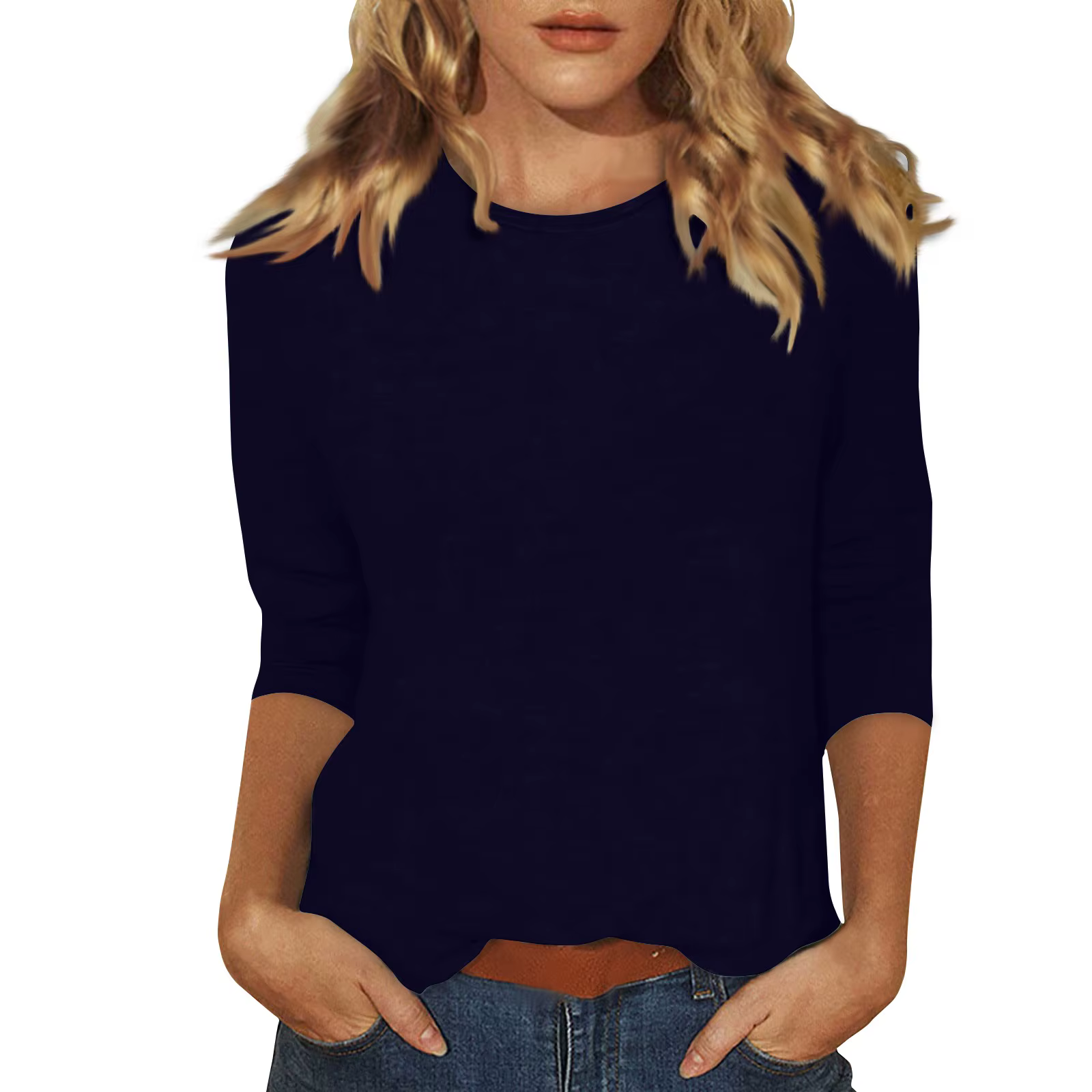 T-shirt Manches 3/4 Col Ras du Cou pour Femme