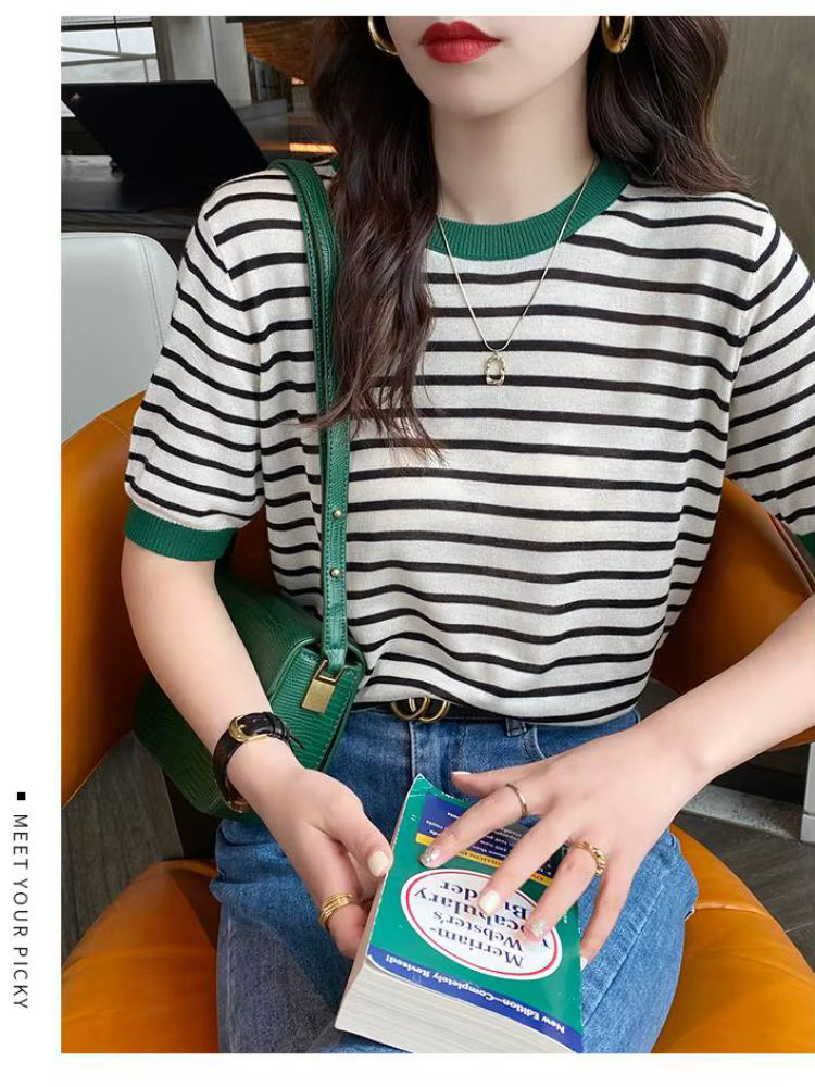 T-shirt décontracté à rayures pour femme