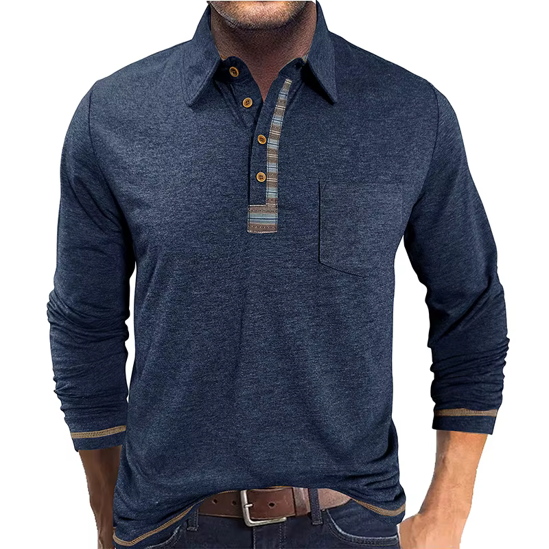 POLO à manches longues en coton coloré pour hommes européens et américains