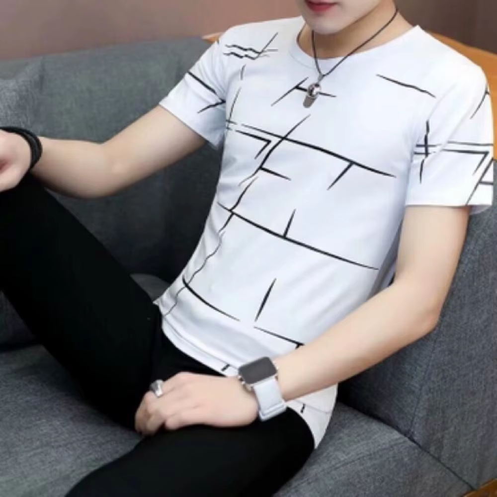 T-shirt à manches courtes pour homme avec col rond en coton