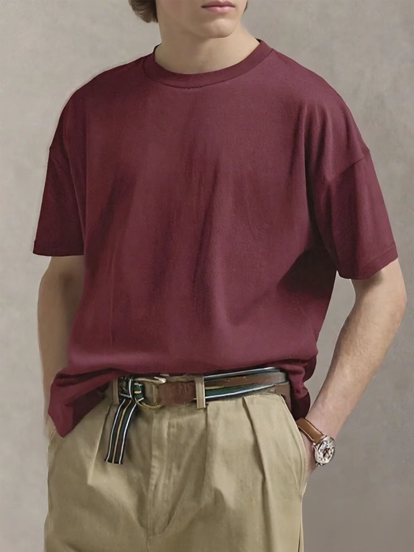 T-Shirt à manches courtes Vintage bordeaux pour hommes