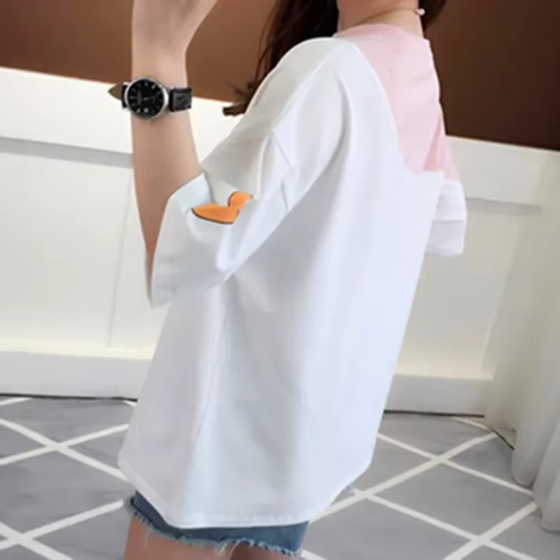 T-shirt rose pour femme, haut mignon pour fille, mode coréenne, été, 2024