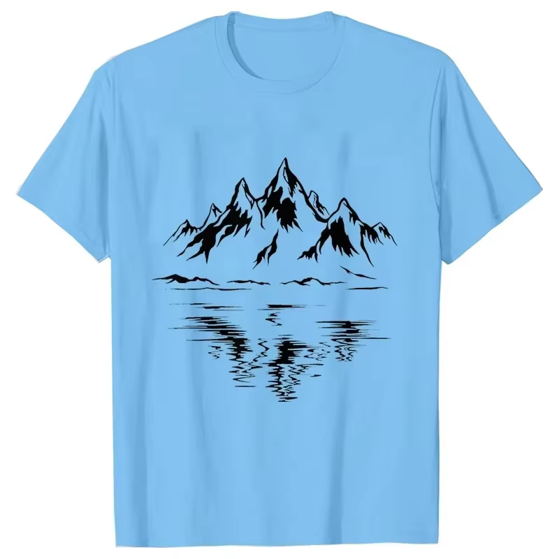 T-shirt 100% coton pour homme avec imprimé montagne, style randonnée intéressant et unique, streetwear adapté aux sports