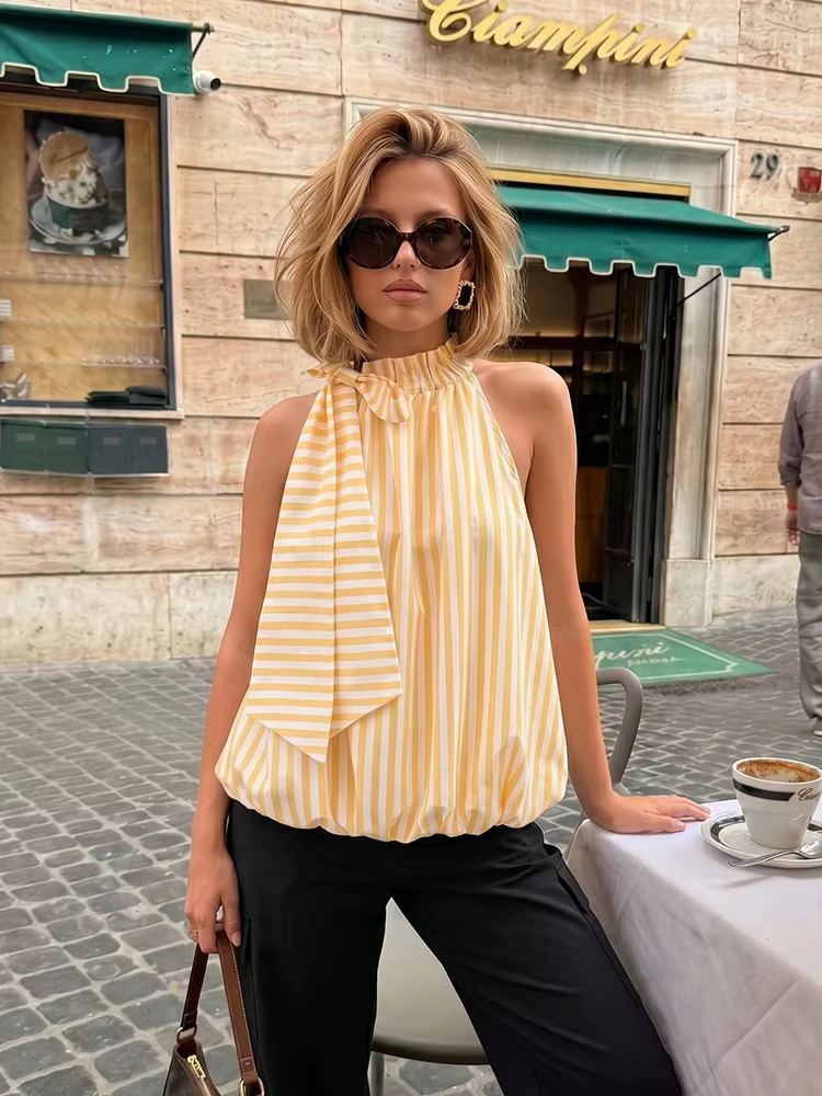 Débardeurs Chic Rayés Jaunes pour Femmes