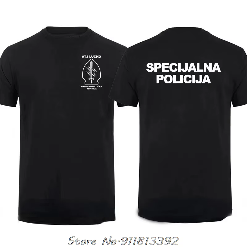 ATJ LUCKO-T-Shirt à Manches Courtes pour Homme, Vêtement Décontracté de Style Patinage Contre le Terrorisme, Unité Spéciale de la Force, Idéal pour le Fitness et l'Été