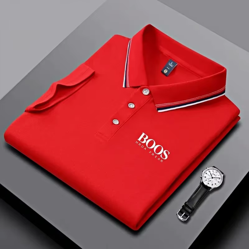 Polo homme business casual à col rayé et imprimé lettres