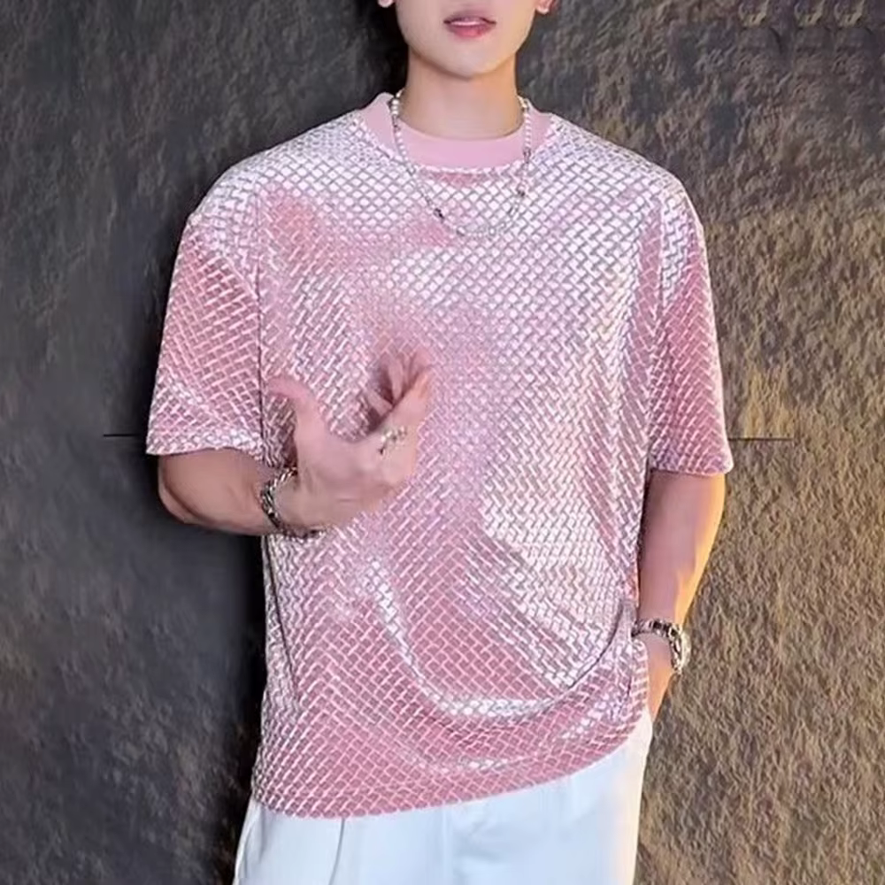 Hommes T-Shirt Plaid discothèque T-Shirt été Streetwear Niche salle de bal scène Performance haut à manches courtes vêtements pour hommes 2025 nouveau