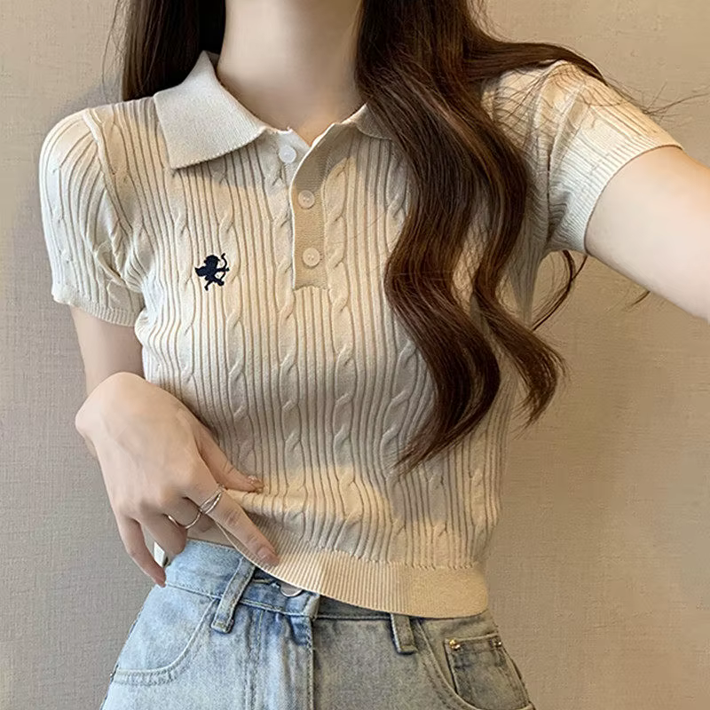 Polo en maille côtelée pour femme
