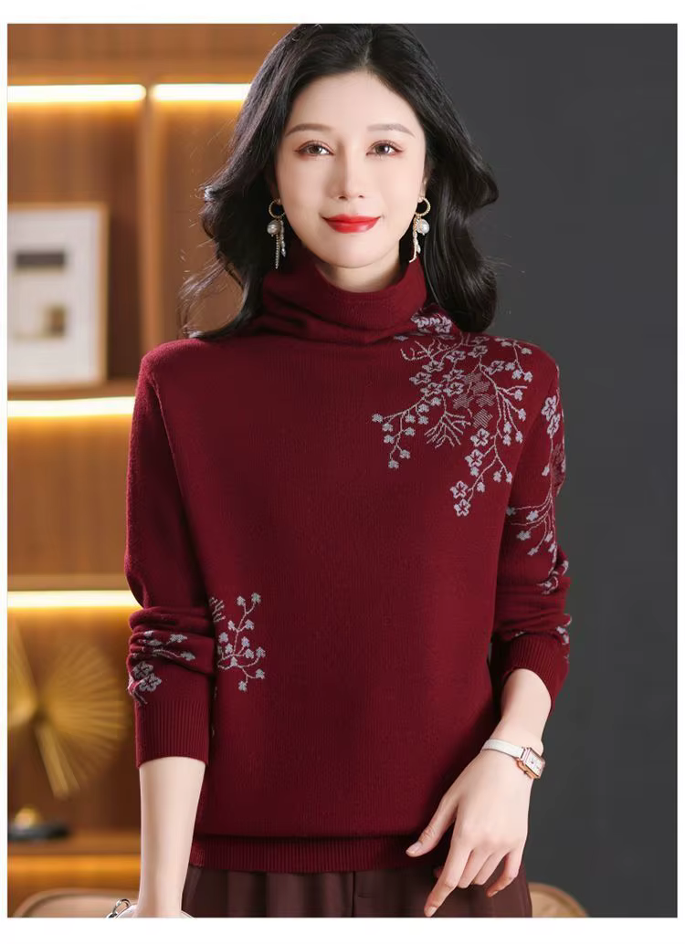 Vêtements d'hiver femme Vintage imprimé chemise en laine printemps automne col roulé chaud tricots Pull col roulé Pull femmes Pull