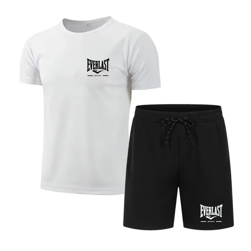 Nouvel ensemble 2 pièces Everlast Boxing pour homme 2026 – T-shirt à manches courtes et short noirs décontractés pour l'été – Survêtement de sport