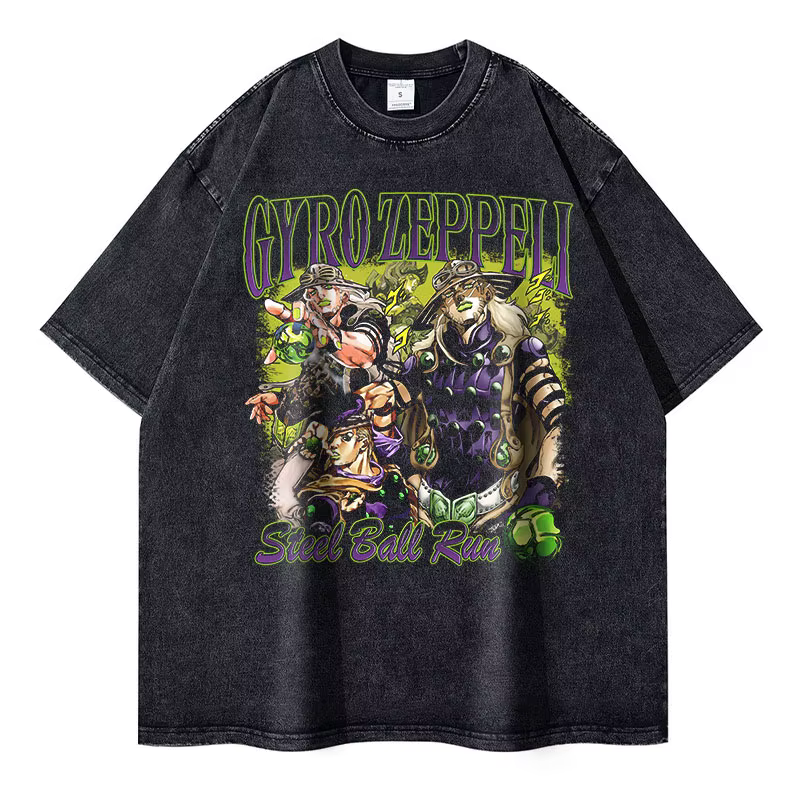 Bandai Anime JoJos t-shirt Vintage lavé JOJO boule d'acier course T-shirts Streetwear Manga Gyro Zeppeli hauts