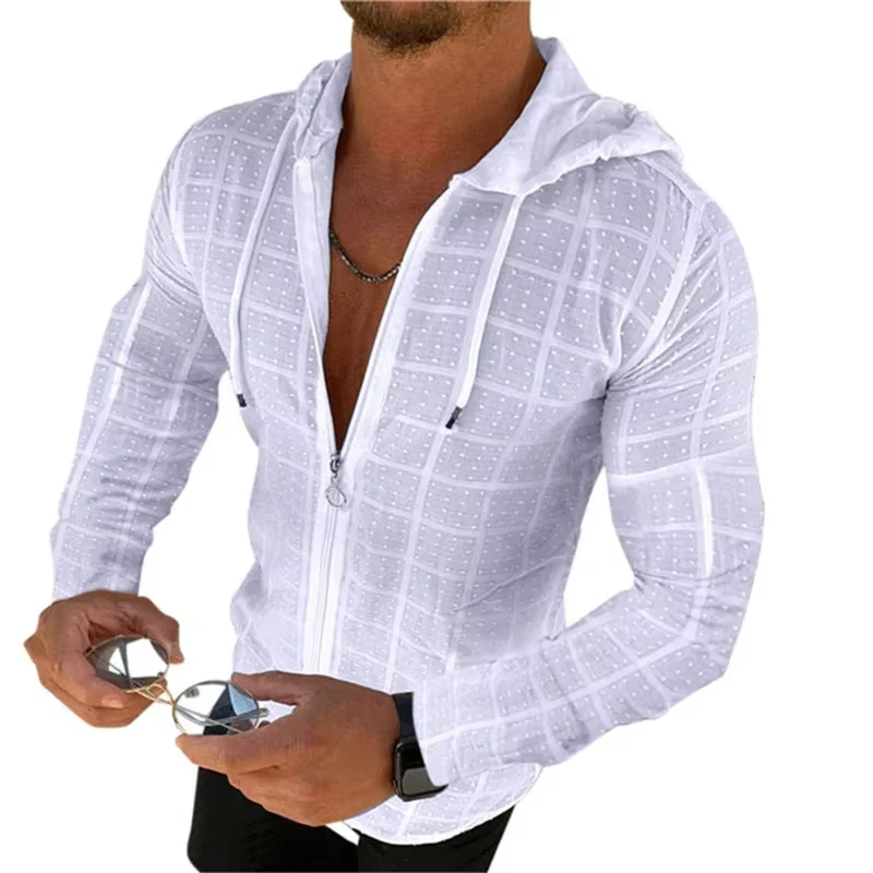 Mode d'été sans manches/long/manches courtes sweat à capuche fermeture éclair t-shirt décontracté imprimé à carreaux point ouvert plage Protection solaire vêtements