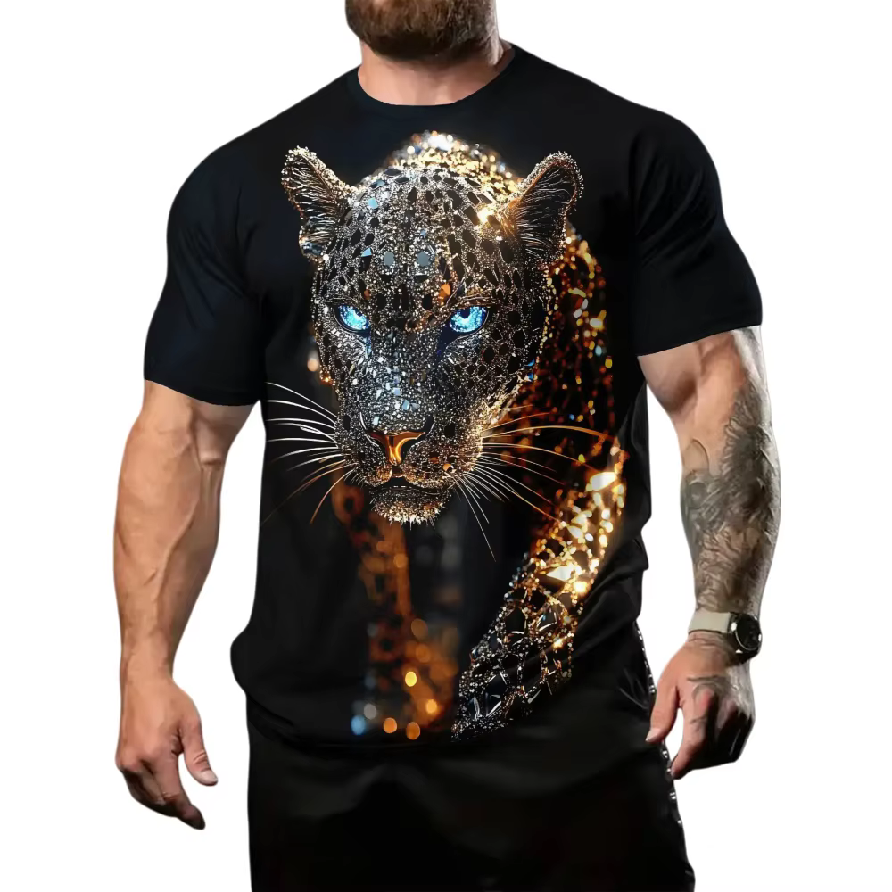 T-shirt pour hommes avec imprimé léopard diversifié et motifs innovants imprimés en 3D pour la mode de rue d'été