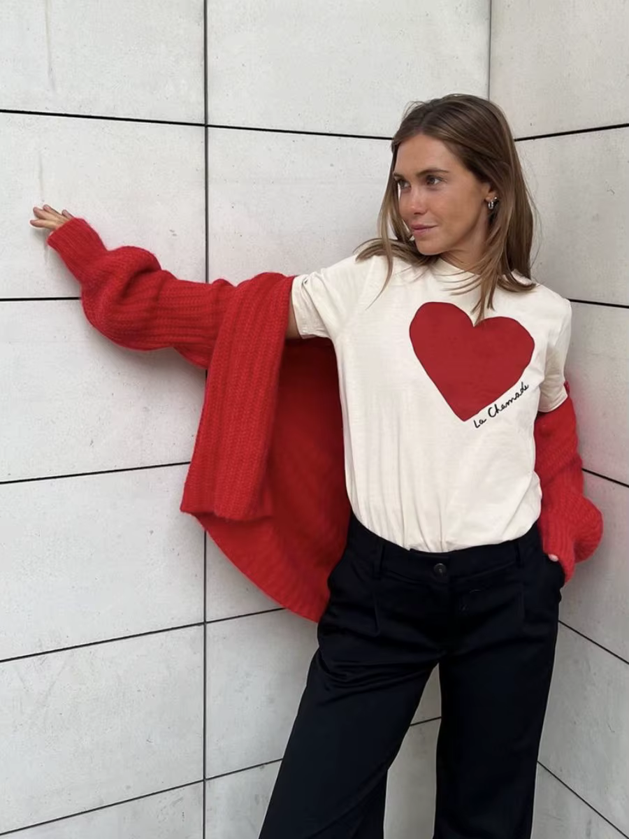 Coeur imprimé graphique T-shirt 2025 été femmes col rond manches courtes décontracté Chic T-shirts vêtements Vintage