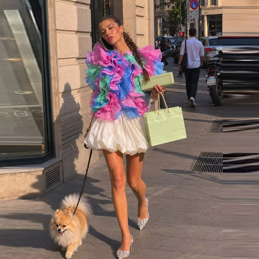 Chemisiers colorés pour femmes à volants, longueur normale, pour anniversaire