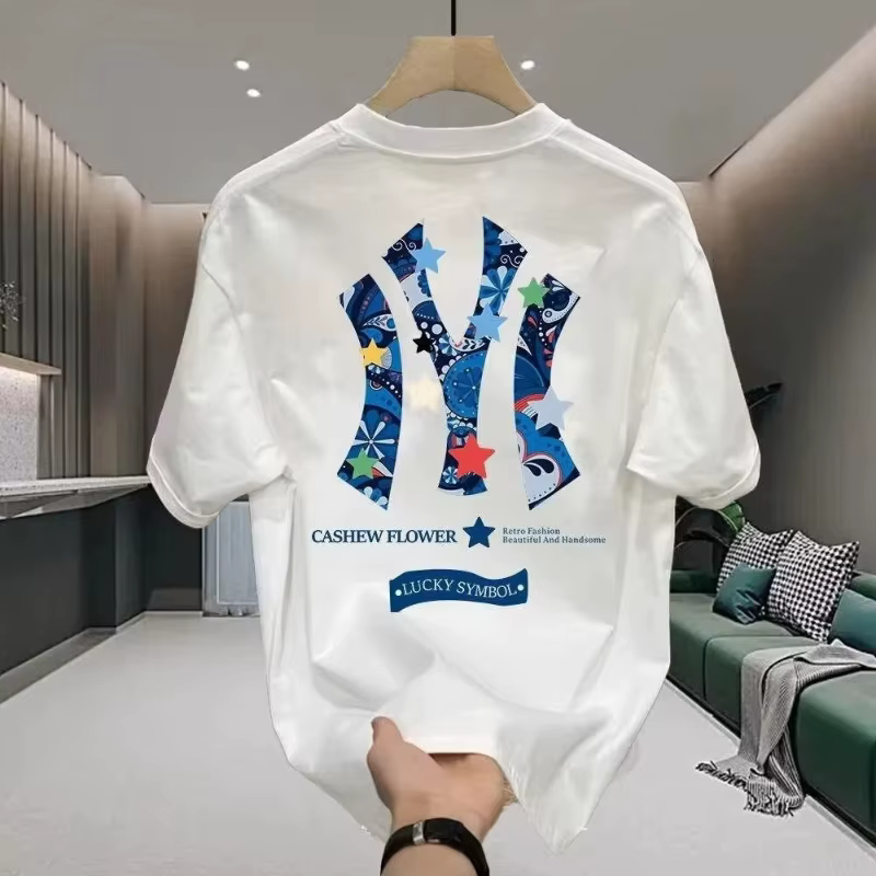 T-shirt Homme Coton Épais Marque Tide 2026 – Tendance Été Décontracté Col Rond Ample Imprimé – Vêtement Masculin