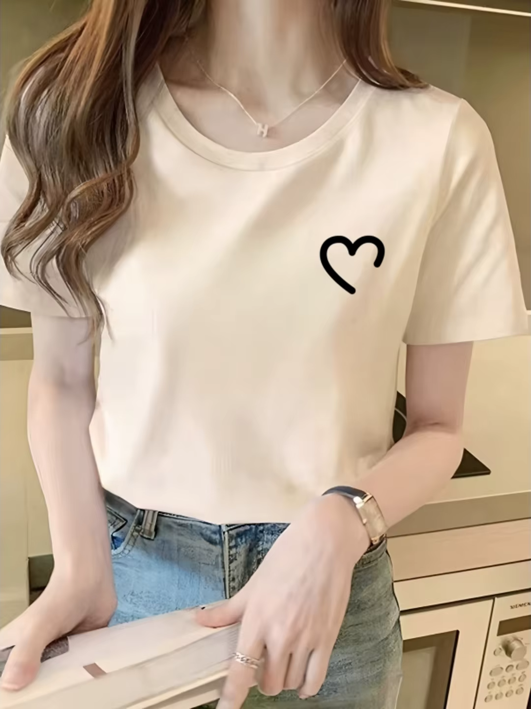 Coeur graphique t-shirt femmes drôle col rond à manches courtes été imprimé unisexe hauts Simple ligne