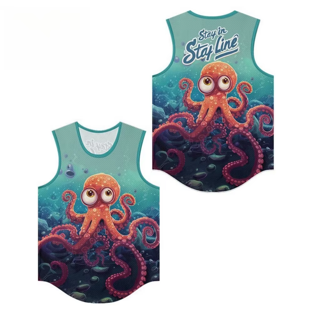 Hommes débardeur gilets fonds marins tentacules méduses imprimé à la mode respirant plage coupe ample vêtements de sport sport vêtements surdimensionnés