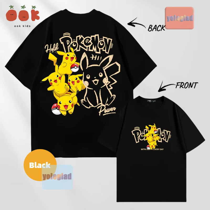 T-shirt en pur coton imprimé Anime Pokémon Pikachu pour hommes et femmes