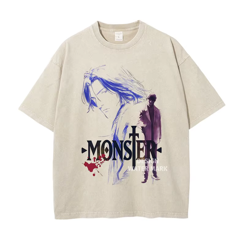Anime monstre T-shirt Liebert Johan Vintage lavé hauts t-shirts Manga graphique à manches courtes