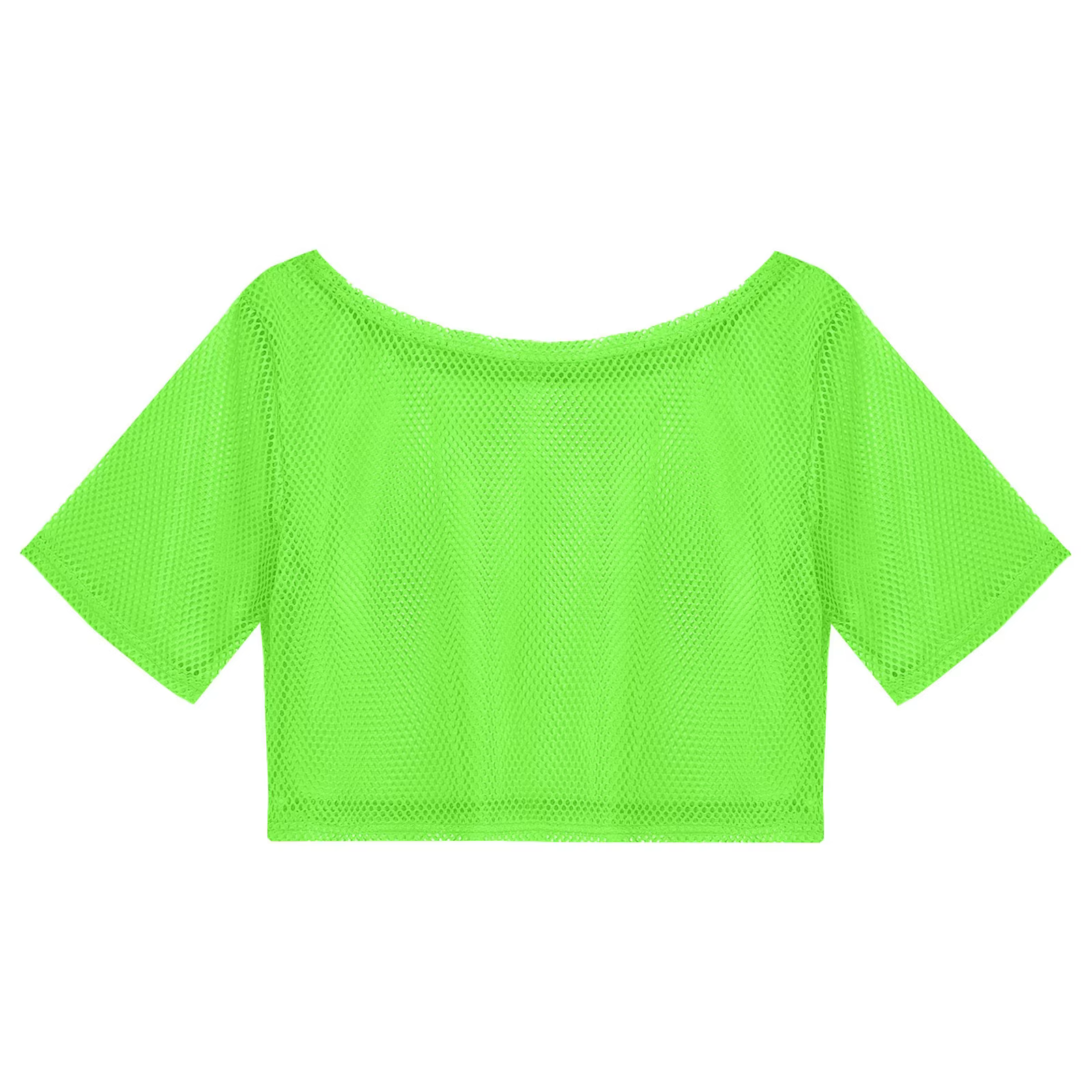 Femmes 80s Disco néon résille t-shirts hauts à manches courtes évider maille haut court Sexy Punk Camisole couverture Rave fête Clubwear