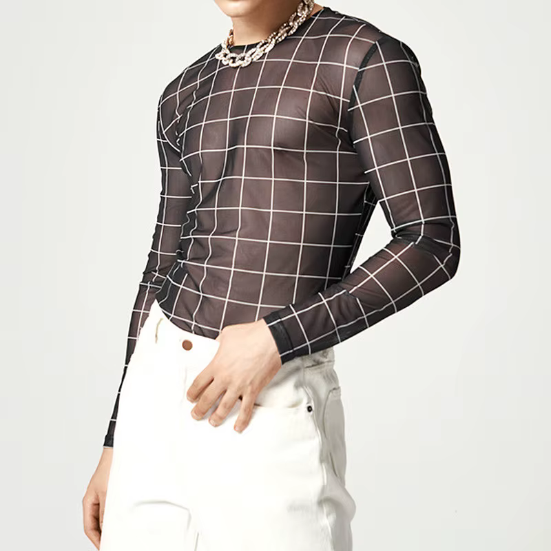T-shirt transparent à manches longues pour hommes