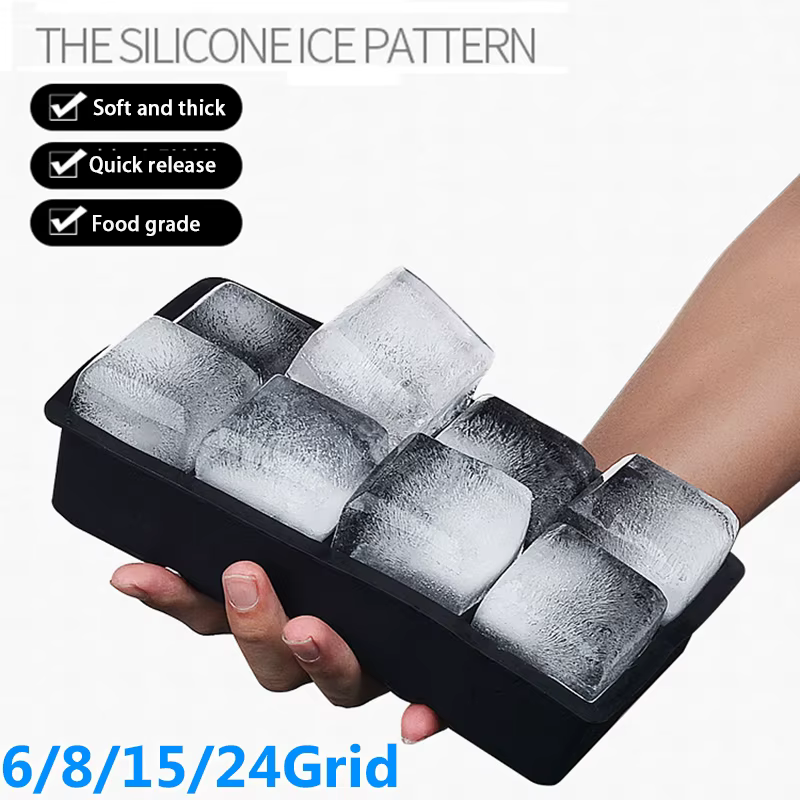 4/6/8/15 grille grand plateau à glace moule géant Jumbo grand Silicone de qualité alimentaire Cube à glace plateau carré moule bricolage machine à glaçons plateau à glaçons