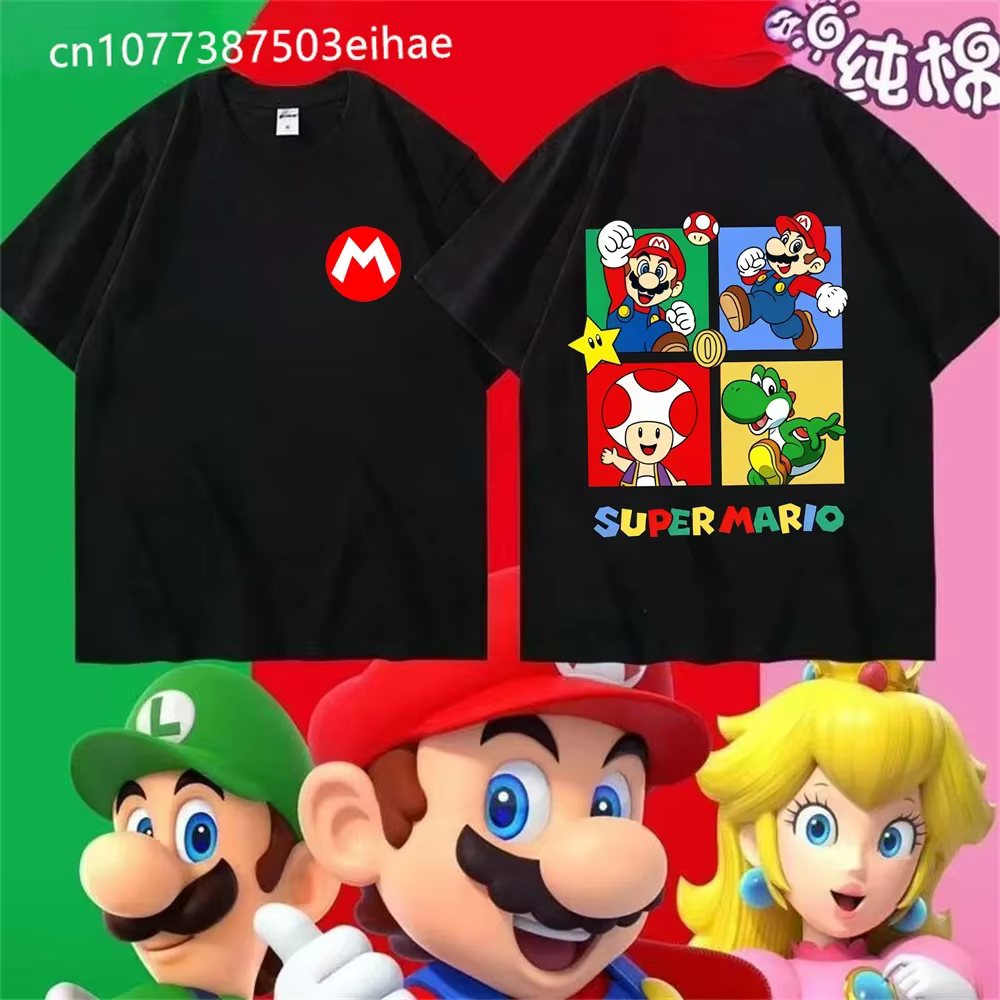 T-shirt Super Mario Yoshi 2026 Nouvelle Collection Été Unisexe Décontracté Streetwear Enfants & Adultes Imprimé Avant
