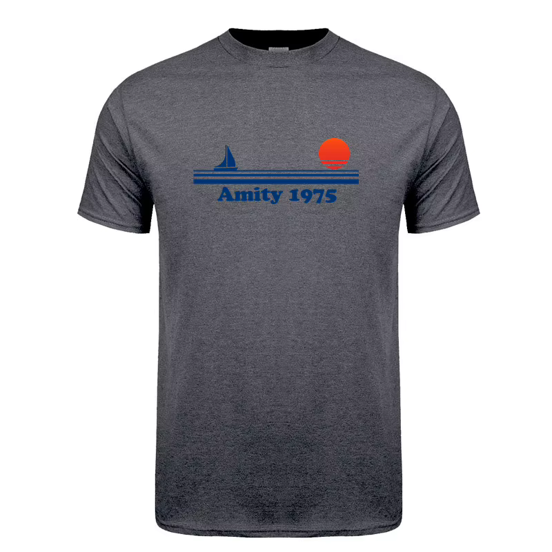 Amity 1975 t-shirt été hommes coton à manches courtes mâchoires rétro imprimé hauts t-shirts OT-033