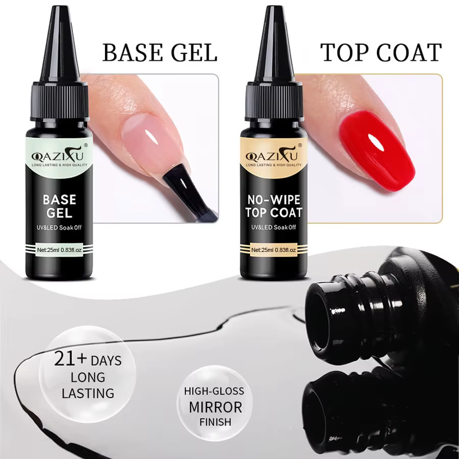 QAZIXU couche de Base et couche de finition vernis Gel Semi Permanent tremper le vernis à ongles Gel Kit d'outils de conception d'art d'ongle