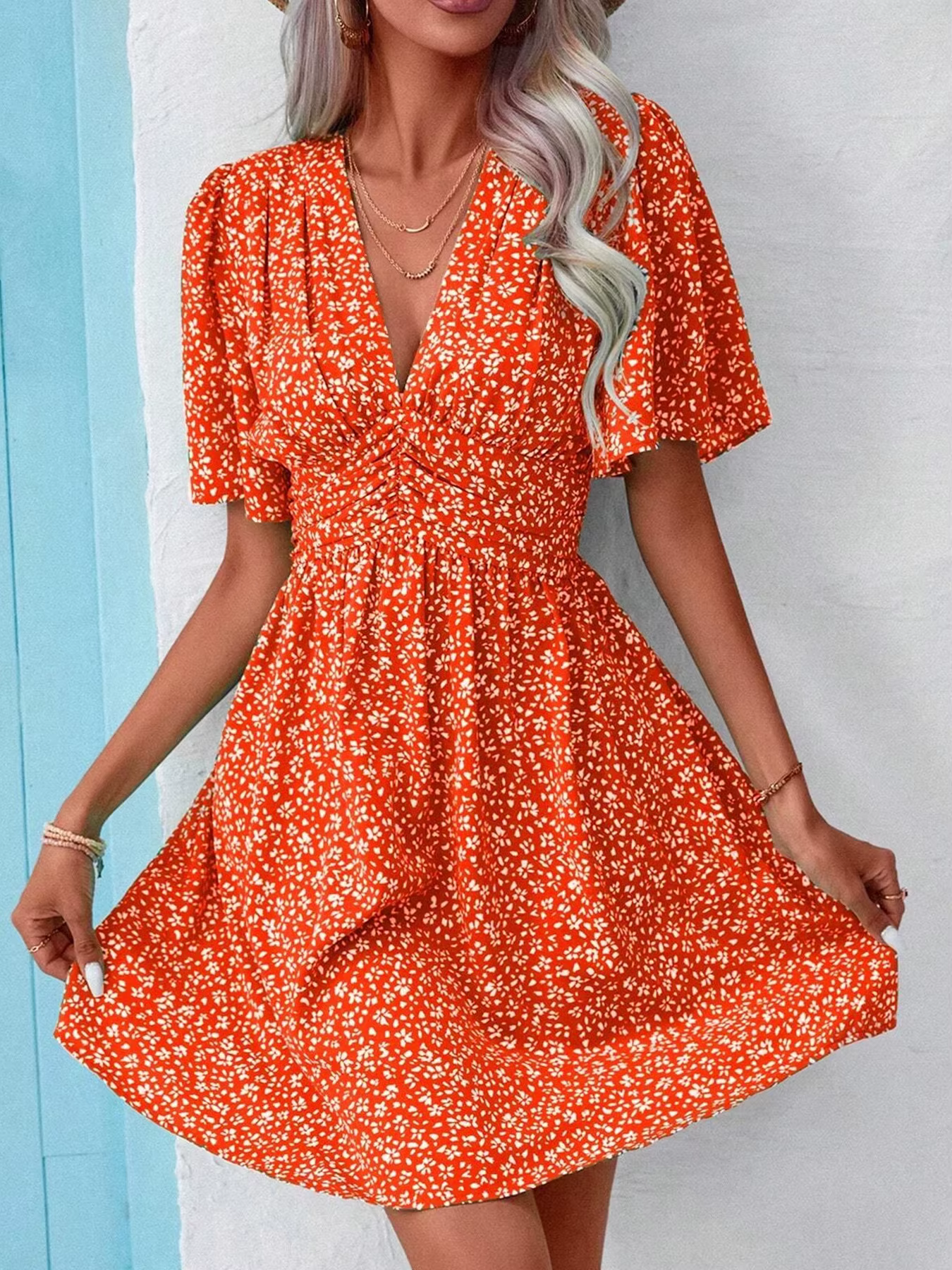 Robe à manches papillon à imprimé floral