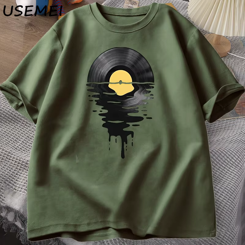 T-shirt vintage en coton avec motif disque vinyle