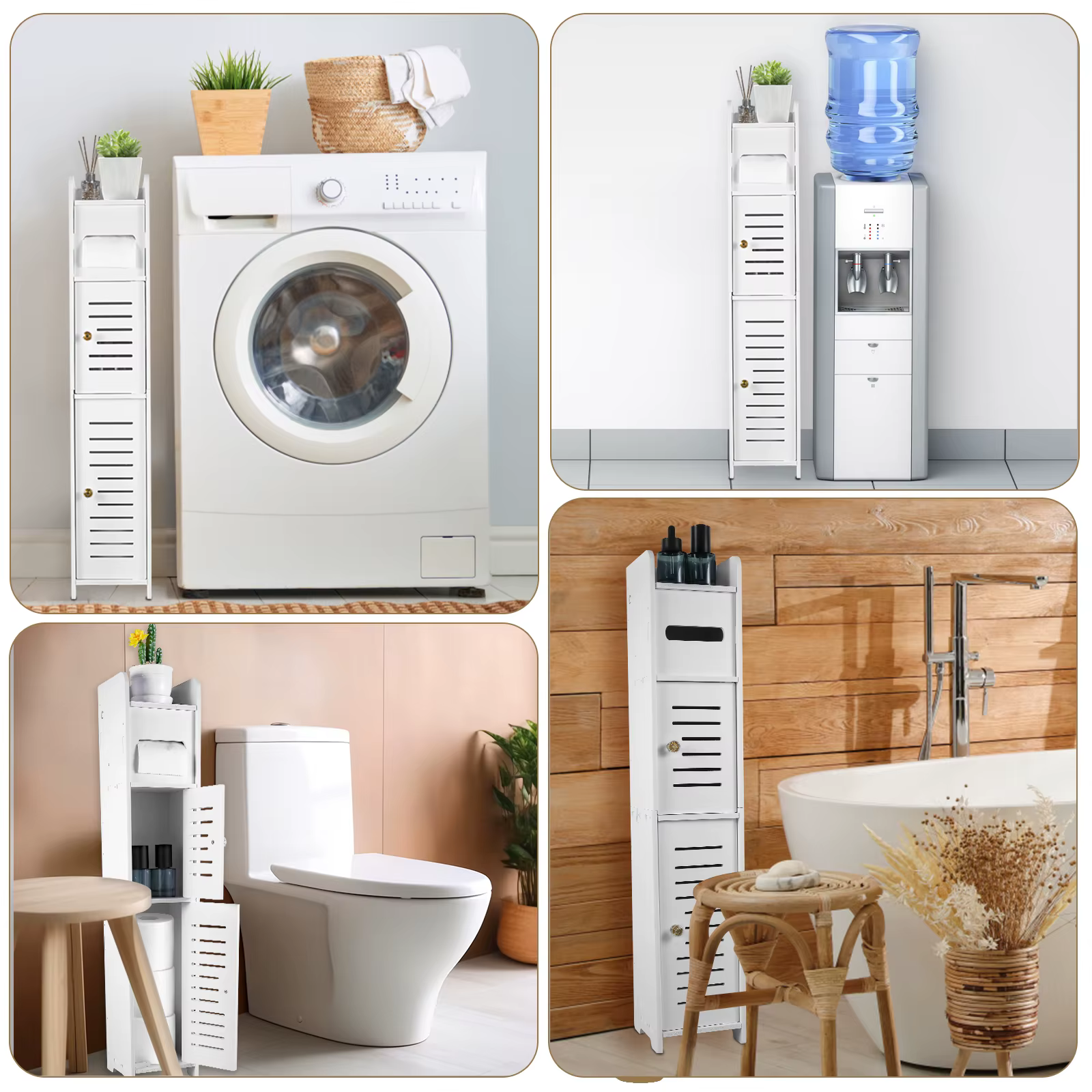 Armoire de rangement pour salle de bain, armoire de sol à 3 niveaux, organisateur avec porte, porte-rouleau de papier toilette autoportant, armoire de rangement pour toilettes étroite