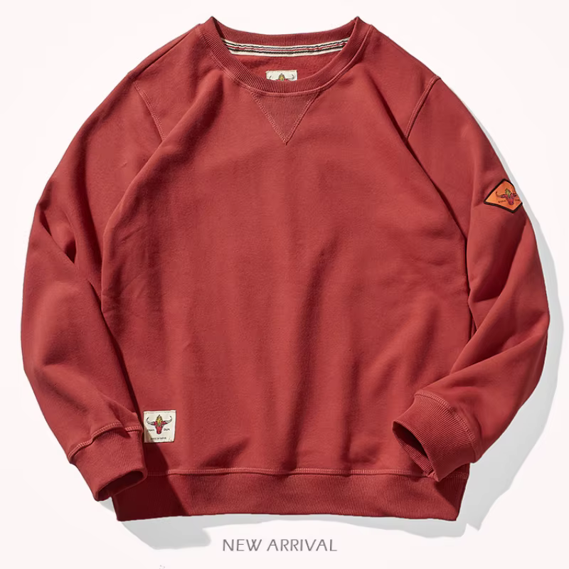 Pull sans capuche à col rond pour homme, pull en coton peluche, haut de sport simple, manches longues, monochrome, printemps et automne, 300g