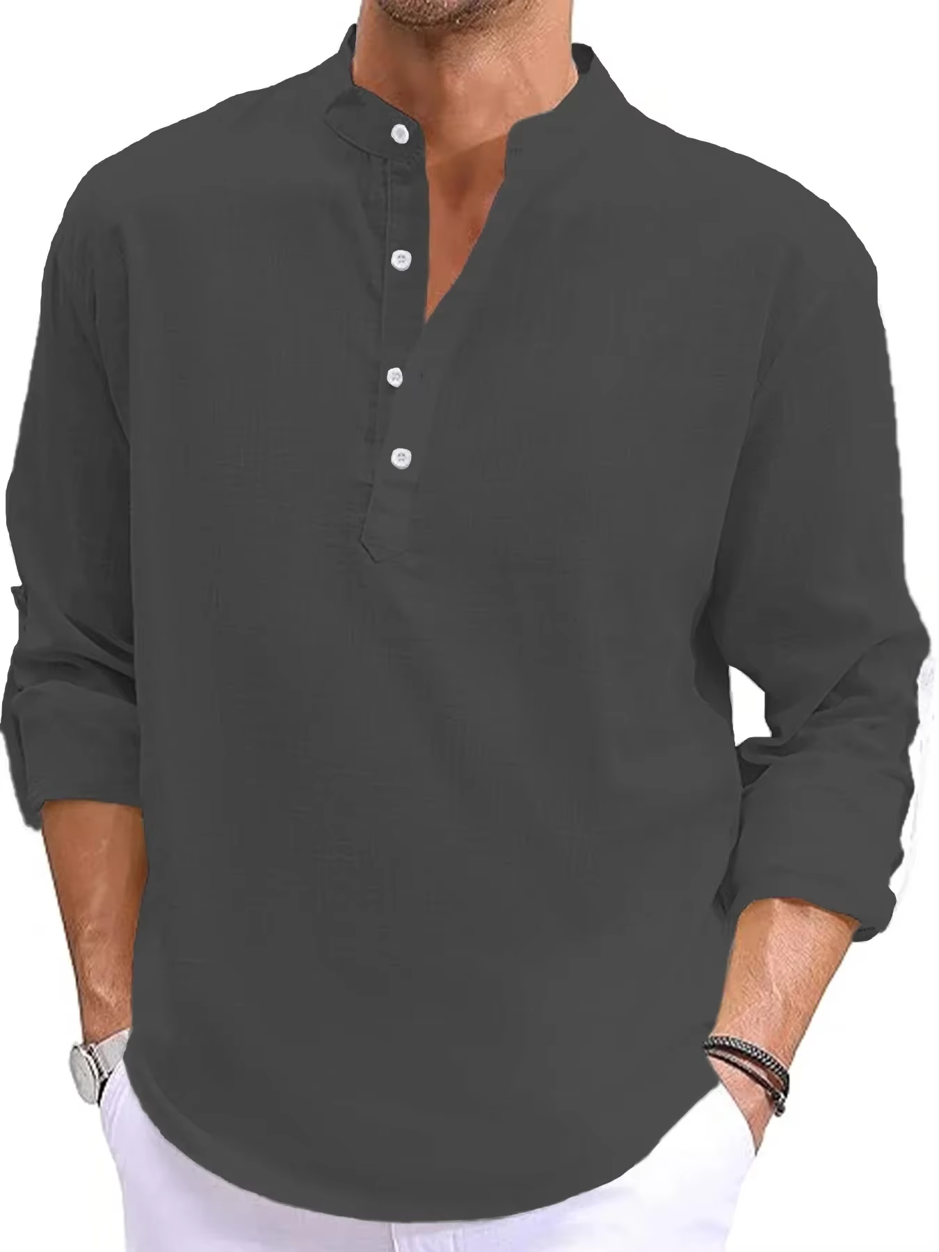 T-shirt à manches longues en lin pour hommes