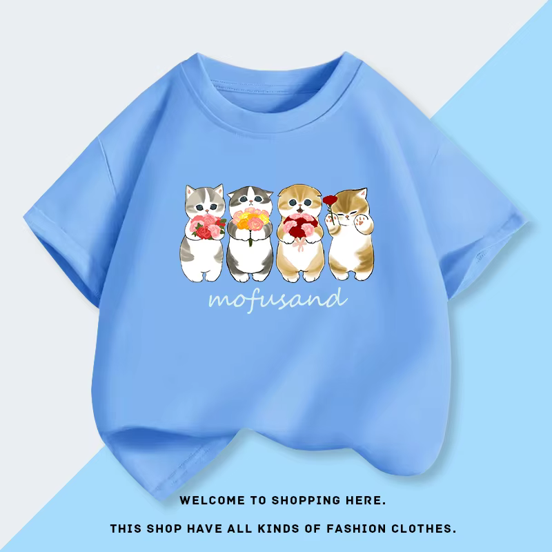 T-shirt à manches courtes confortable en coton avec imprimé de dessin animé de chat Mofusand, nouvelle mode d'été